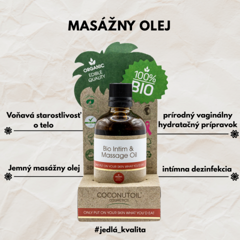 Bio intimní a masážní olej se sladkým pomerančem Coconutoil Cosmetics 80 ml pro intimní péči, masáž a hydrataci