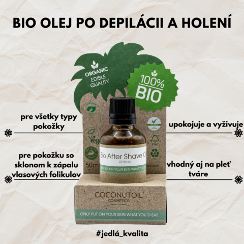 CoconutOil Cosmetics Bio Olej po Depilácii a Holení - 50 ml Coconutoil Bio Olej po Depilácii a Holení 50 ml na upokojenie, regeneráciu a starostlivosť o pokožku po depilácii-info