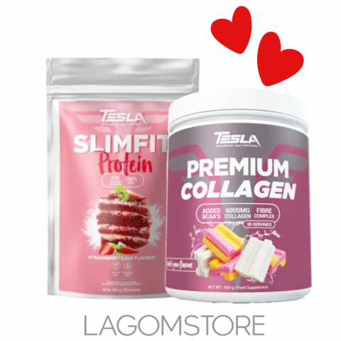 Tesla SlimFit Protein a Tesla Premium Collagen 450 g – balíček pre formovanie postavy a podporu pokožky