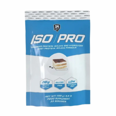 SUPERIOR14 ISO PRO 1000 g – prémiový srvátkový izolát s 26 g bielkovín v dávke na rast svalov